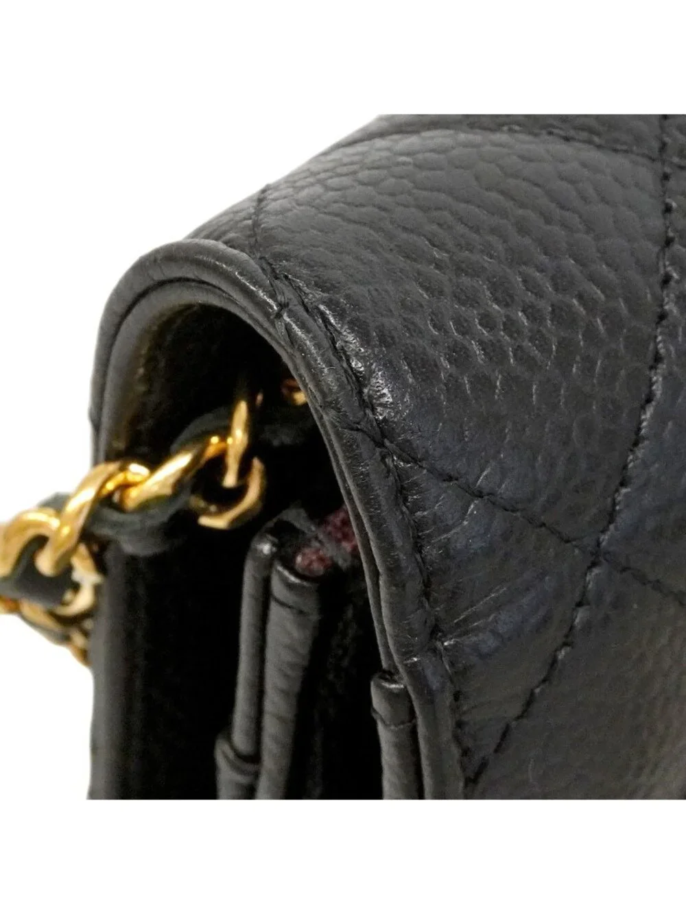 Chanel Wallet on Chain Quilted Caviar Leather Black Gold Shoulder Bag